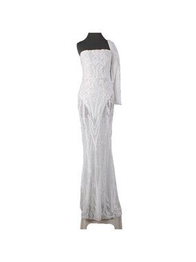 Miss Ord Dress NWT Sz L White Sequin One Shoulder Sheer Legs Mesh Cotton Poly